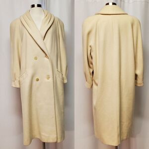 Vintage 80s Retro Cream Wool Blend Double Breasted Trench Coat XL